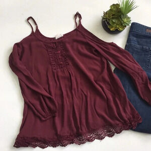 LA Hearts Burgundy Cold Shoulder Top